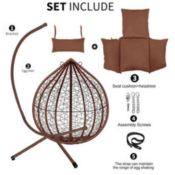 Outdoor Rattan Hanging Swing Egg Chair Garden Patio With Cushion & Stand Brown