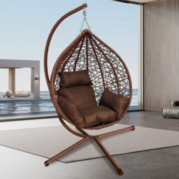Outdoor Rattan Hanging Swing Egg Chair Garden Patio With Cushion & Stand Brown - thumbnail 4