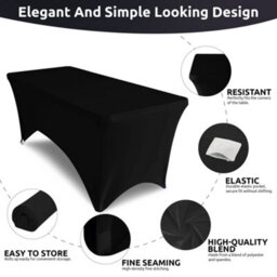Neel Blue 8Ft Tight Fitted Tablecloth, Rectangle Spandex Patio Table Cover, Black, Pack Of 2 - thumbnail 4