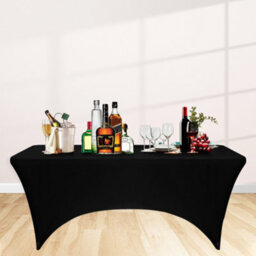 Neel Blue 8Ft Tight Fitted Tablecloth, Rectangle Spandex Patio Table Cover, Black, Pack Of 2 - thumbnail 6