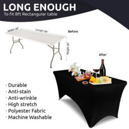Neel Blue 8Ft Tight Fitted Tablecloth, Rectangle Spandex Patio Table Cover, Black, Pack Of 2 - thumbnail 2
