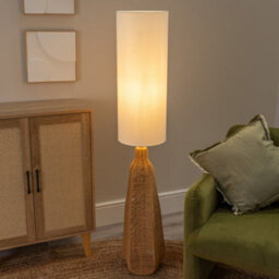 Valuelights Una White Tall Lamp Shade Natural Rattan Midi Floor Lamp