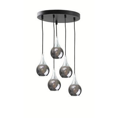 Luminosa Lighting Luminosa Lacrima Cluster Pendant Ceiling Light Black, Silver Smoky Glass Shade 5X E27 - image 1