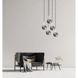 Luminosa Lighting Luminosa Lacrima Cluster Pendant Ceiling Light Black, Silver Smoky Glass Shade 5X E27 - thumbnail 2