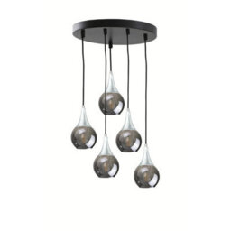 Luminosa Lighting Luminosa Lacrima Cluster Pendant Ceiling Light Black, Silver Smoky Glass Shade 5X E27 - thumbnail 1