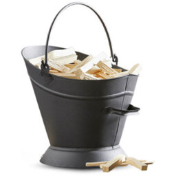 Fire122 16 Black Waterloo Metal Bucket 33.5X28X35Cm Coal Ash Carrier Fireplace Storage Durable Fireside Accessory - thumbnail 1