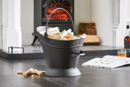 Fire122 16 Black Waterloo Metal Bucket 33.5X28X35Cm Coal Ash Carrier Fireplace Storage Durable Fireside Accessory - thumbnail 2