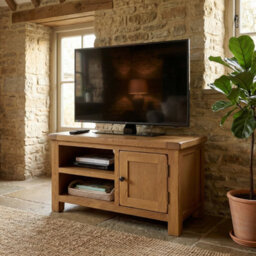The Furniture Market Rustic Oak Small Compact Tv Unit Cabinet Up To 45 Tv Size - thumbnail 3