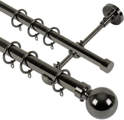 Lister Cartwright Double Curtain Extendable Pole Set With Black Nickle Ball Finials- 19mm & 28mm Metal Poles(70- 120 Cm) - image 1
