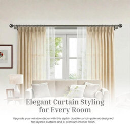 Lister Cartwright Double Curtain Extendable Pole Set With Black Nickle Ball Finials- 19mm & 28mm Metal Poles(70- 120 Cm) - thumbnail 6