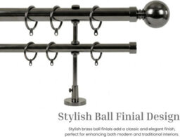 Lister Cartwright Double Curtain Extendable Pole Set With Black Nickle Ball Finials- 19mm & 28mm Metal Poles(70- 120 Cm) - thumbnail 3
