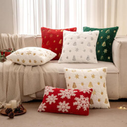 Amorly 2Pcs 18X18In Christmas Tree Cushion Covers, White Throw Pillow Cases With Gold Glitter Snowflake, Not Included For Sofa Bed Decor - thumbnail 7