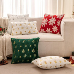 Amorly 2Pcs 18X18In Christmas Tree Cushion Covers, White Throw Pillow Cases With Gold Glitter Snowflake, Not Included For Sofa Bed Decor - thumbnail 6