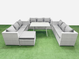 Fimous 10 Seat Outdoor Patio Pe Rattan Garden Furniture With Cushions 3 Seater Sofa Big Stool Light Grey - thumbnail 1