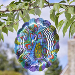 My Smart Buy Peacock Spinner - 30 Cm Decorative Stainless Steel Garden Spinner With Holographic Effect, Weatherproof For Outdoor Use - thumbnail 1