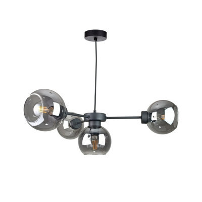 Luminosa Lighting Luminosa Kaliope Multi Arm Pendant Ceiling Light Black Smoky Glass Shade 4X E27 - image 1