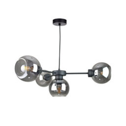 Luminosa Lighting Luminosa Kaliope Multi Arm Pendant Ceiling Light Black Smoky Glass Shade 4X E27 - thumbnail 1