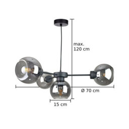 Luminosa Lighting Luminosa Kaliope Multi Arm Pendant Ceiling Light Black Smoky Glass Shade 4X E27 - thumbnail 3