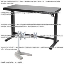 Loops Large Black Electric Sit-Stand Desk With Usb Ports And Twin Monitor Bracket - thumbnail 2