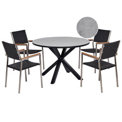 Beliani Garden Dining Set 4 Seater Maletto/grosseto Grey/ Black Pe Rattan Marble Effect - image 1