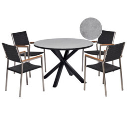 Beliani Garden Dining Set 4 Seater Maletto/grosseto Grey/ Black Pe Rattan Marble Effect - thumbnail 1