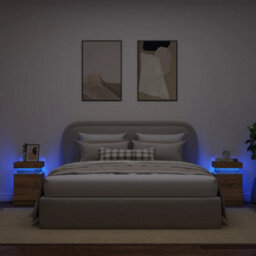 Berkfield Bedside Cabinets With Led 2 Pcs Artisian Oak 35X39X55 Cm Engineered Wood - thumbnail 1