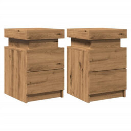 Berkfield Bedside Cabinets With Led 2 Pcs Artisian Oak 35X39X55 Cm Engineered Wood - thumbnail 3