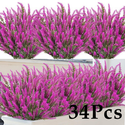 Amorly 32Pcs Rose Pink Artificial Lavender Flowers Outdoor Uv Resistant Fake Flowers No Fade Faux Plastic Plants Window Box Decorating - image 1
