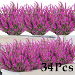 Amorly 32Pcs Rose Pink Artificial Lavender Flowers Outdoor Uv Resistant Fake Flowers No Fade Faux Plastic Plants Window Box Decorating - thumbnail 1