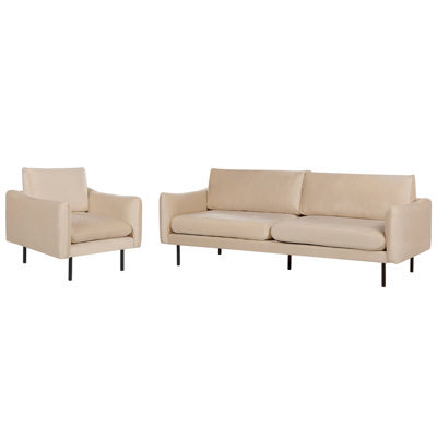 Beliani Living Room Set 4 Seater Vinterbro Velvet Beige - image 1
