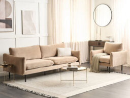 Beliani Living Room Set 4 Seater Vinterbro Velvet Beige - thumbnail 2