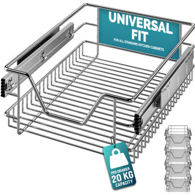 Casaria 4X Pull Out Telescopic Kitchen Drawer, For 40Cm Units - 36Cm Internal Cabinet Dimensions, Chrome-Plated, 20Kg Load - image 1