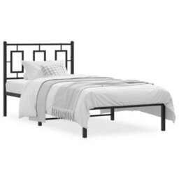 Berkfield Metal Bed Frame Without Mattress With Headboard Black 90X190Cm - thumbnail 2
