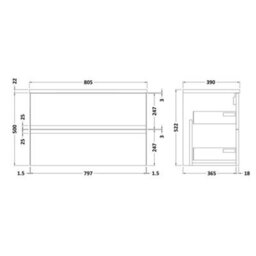 Hudson Reed Urban Satin Blue Wall Hung 2 Drawer Vanity Unit And Laminate Worktop With Silent Close, 522 X 805 X 390 - thumbnail 2