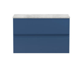 Hudson Reed Urban Satin Blue Wall Hung 2 Drawer Vanity Unit And Laminate Worktop With Silent Close, 522 X 805 X 390