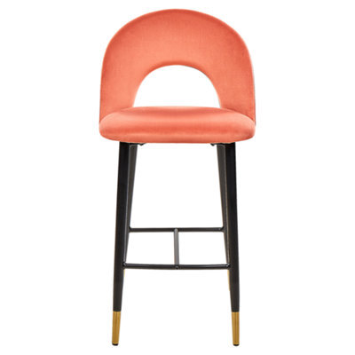 Beliani Set Of 2 Coral Red Velvet Bar Chairs With Black Steel Frame And Gold Ends - Retro Dining - image 1