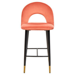 Beliani Set Of 2 Coral Red Velvet Bar Chairs With Black Steel Frame And Gold Ends - Retro Dining - thumbnail 1
