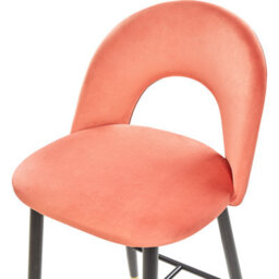Beliani Set Of 2 Coral Red Velvet Bar Chairs With Black Steel Frame And Gold Ends - Retro Dining - thumbnail 7