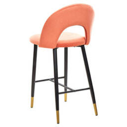 Beliani Set Of 2 Coral Red Velvet Bar Chairs With Black Steel Frame And Gold Ends - Retro Dining - thumbnail 6