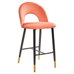 Beliani Set Of 2 Coral Red Velvet Bar Chairs With Black Steel Frame And Gold Ends - Retro Dining - thumbnail 5