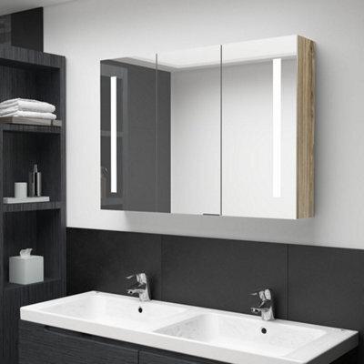 Berkfield Led Bathroom Mirror Cabinet 89X14X62 Cm Oak - image 1