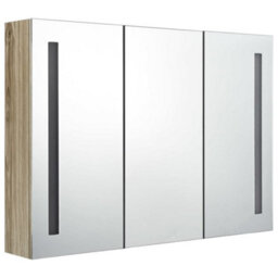 Berkfield Led Bathroom Mirror Cabinet 89X14X62 Cm Oak - thumbnail 4
