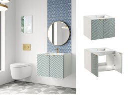 Impact Furniture Vanity Unit With Basin 600mm Bathroom Sink Cabinet Modern Wall Hung Ribbed Fluted Green Cara