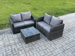 Fimous Rattan Sofa Set Outdoor Garden Furniture Set With Square Coffee Table Loveseat Sofa Dark Grey Mixed - thumbnail 2