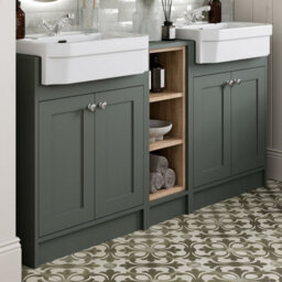 Affine 1540mm Traditional Double Vanity Basin Unit & Shelving Bathroom Furniture Green - thumbnail 3
