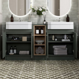 Affine 1540mm Traditional Double Vanity Basin Unit & Shelving Bathroom Furniture Green - thumbnail 2