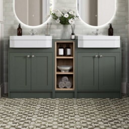 Affine 1540mm Traditional Double Vanity Basin Unit & Shelving Bathroom Furniture Green