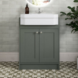 Affine 1540mm Traditional Double Vanity Basin Unit & Shelving Bathroom Furniture Green - thumbnail 4