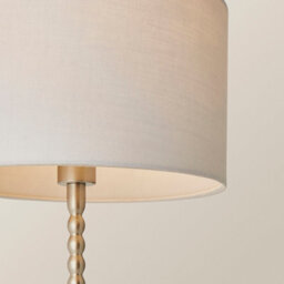 Valuelights Maeve Grey Drum Lamp Shade Brushed Chrome Bobbin Bobble Table Lamp And Led Bulb - thumbnail 3