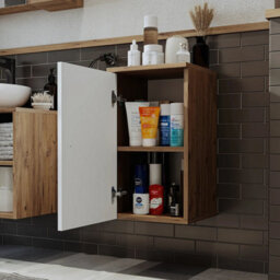 Roomart Lotus Bathroom Towel Storage Cabinet Wall Mounted White Oak - thumbnail 2